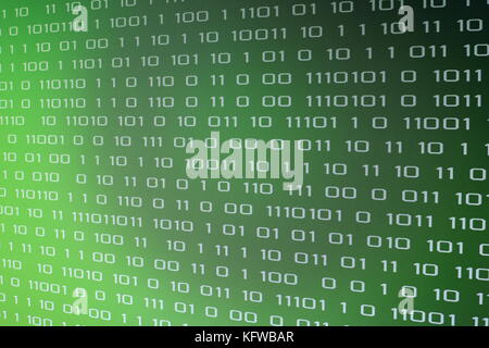 Unhacked sicuro da virus e verde ransomware binaria codice computer schermo. concetto digitale sfondo su schermo nero. Foto Stock