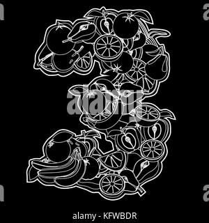 Succoso frutto sotto forma di numero 3 Illustrazione Vettoriale