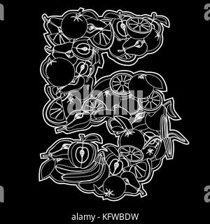 Succoso frutto sotto forma di numero 5 Illustrazione Vettoriale