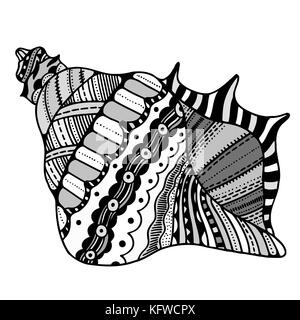 Zentangle guscio stilizzato. disegnati a mano doodle acquatici illustrazione vettoriale. schizzo per tatuaggio o makhenda. Collezione di conchiglie. vita nell'oceano. Illustrazione Vettoriale