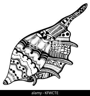 Zentangle guscio stilizzato. disegnati a mano doodle acquatici illustrazione vettoriale. schizzo per tatuaggio o makhenda. Collezione di conchiglie. vita nell'oceano. Illustrazione Vettoriale