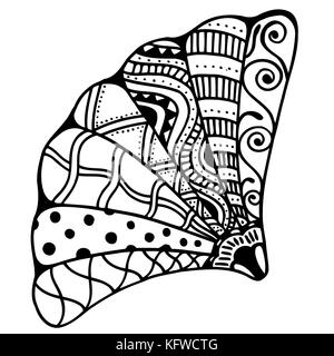 Zentangle guscio stilizzato. disegnati a mano doodle acquatici illustrazione vettoriale. schizzo per tatuaggio o makhenda. Collezione di conchiglie. vita nell'oceano. Illustrazione Vettoriale