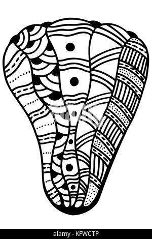 Zentangle guscio stilizzato. disegnati a mano doodle acquatici illustrazione vettoriale. schizzo per tatuaggio o makhenda. Collezione di conchiglie. vita nell'oceano. Illustrazione Vettoriale