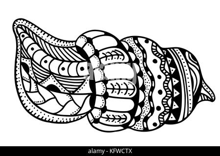 Zentangle guscio stilizzato. disegnati a mano doodle acquatici illustrazione vettoriale. schizzo per tatuaggio o makhenda. Collezione di conchiglie. vita nell'oceano. Illustrazione Vettoriale