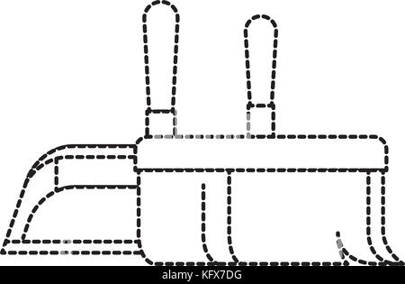 Paletta e scopa a mano in primo piano in monocromatico silhouette punteggiata Illustrazione Vettoriale