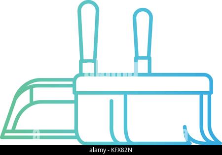 Paletta e scopa a mano in primo piano nella degradata da verde a blu di contorno a colori Illustrazione Vettoriale