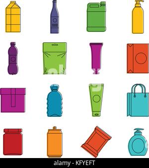 Gli elementi di confezionamento icone doodle impostato Illustrazione Vettoriale