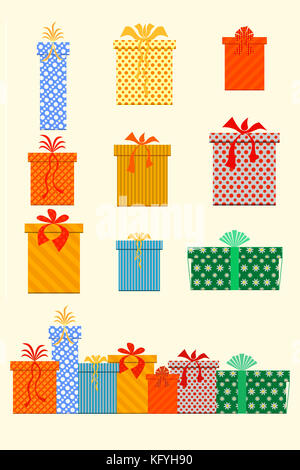 Splendido set di confezioni regalo. Isolato. illustrazione Foto Stock