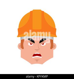 Builder arrabbiato emozione avatar. lavoratore in caschi protettivi male gli Emoji faccia. illustrazione vettoriale Illustrazione Vettoriale