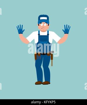 Plumber colpevole oops. montatore colpevole. lavoratore di servizio volontario scuso. illustrazione vettoriale Illustrazione Vettoriale