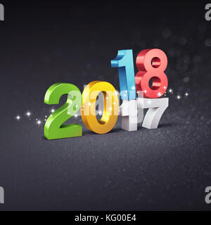 Variopinto 2018 dattiloscritto data sopra 2017; su una festosa sfondo nero - 3d illustrazione Foto Stock