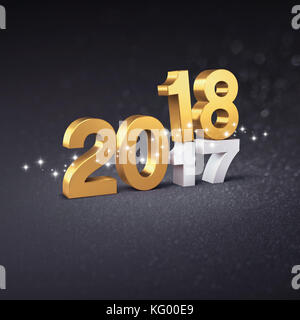 Oro 2018 dattiloscritto data sopra 2017; su una festosa sfondo nero - 3d illustrazione Foto Stock