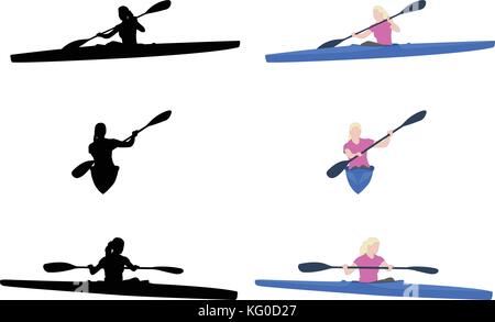 Donna kayak sagome e illustrazione vettoriale Illustrazione Vettoriale