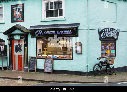 Arundel Butchers, un piccolo macellaio locale ad Arundel, West Sussex, Inghilterra, Regno Unito. Foto Stock