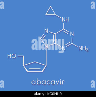 Abacavir (abc) inibitore della trascrittasi inversa. farmaco utilizzato nel trattamento di infezione da HIV e AIDS. formula scheletrico. Foto Stock