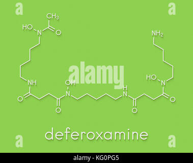 Deferossamina molecola di farmaco utilizzato per trattare il ferro avvelenamento (emocromatosi). formula scheletrico. Foto Stock