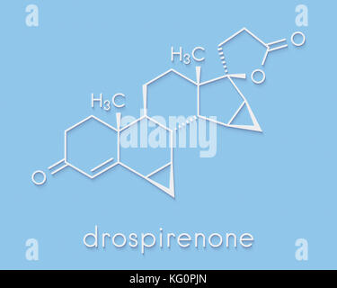 Drospirenone contraccettivi molecola di farmaco. progestinico utilizzato nel controllo delle nascite pillole. formula scheletrico. Foto Stock