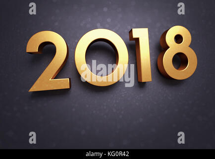 Anno 2018 dattiloscritto data, di colore oro, su un morbido nero scintillante biglietto di auguri Foto Stock