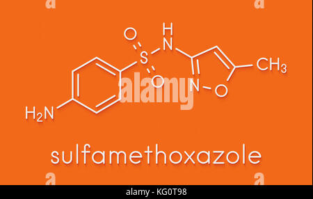 Sulfametossazolo farmaco antibiotico molecola (solfonammide classe). comunemente usati per trattare le infezioni del tratto urinario. formula scheletrico. Foto Stock