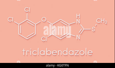 Triclabendazolo antielmintico molecola di farmaco. formula scheletrico. Foto Stock