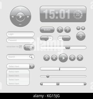 Luce ui web design elementi grigio. elementi: pulsanti, switcher di produzione Illustrazione Vettoriale