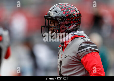 Ottobre 28th, 2017: Ohio State Buckeyes wide receiver Johnnie Dixon (1) si affaccia sulla prima un NCAA Football gioco tra la Ohio State Buckeyes e Penn State Nittany Lions presso lo Stadio Ohio, Columbus, OH. Adam Lacy/CSM Foto Stock