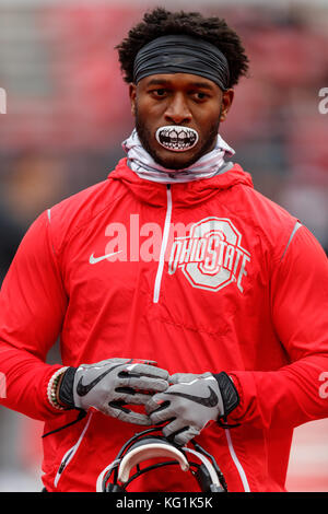 Ottobre 28th, 2017: Ohio State Buckeyes wide receiver K.J. Hill (14) si affaccia sulla prima un NCAA Football gioco tra la Ohio State Buckeyes e Penn State Nittany Lions presso lo Stadio Ohio, Columbus, OH. Adam Lacy/CSM Foto Stock