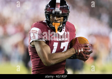 Philadelphia, Pennsylvania, USA. 2° Nov, 2017. Tempio della, ADONIS JENNINGS WR (17), in azione contro la marina presso il Lincoln Financial Field di Philadelphia PA Credito: Ricky Fitchett/ZUMA filo/Alamy Live News Foto Stock