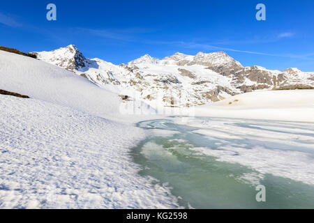 La molla del disgelo al Passo Bernina, st moritz, alta Engadina nel cantone dei Grigioni, Svizzera, Europa Foto Stock