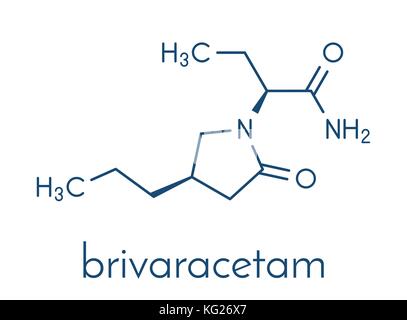 Brivaracetam farmaco anticonvulsivante molecola. usato nel trattamento di crisi epilettiche. formula scheletrico. Illustrazione Vettoriale