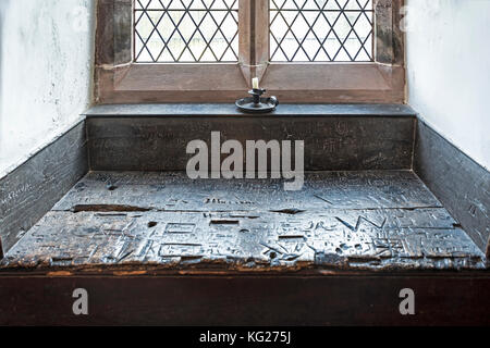 All'interno di Hawkshead Grammar School Fondata 1585 e frequentato da William Wordsworth da 1779 - 1787 Foto Stock