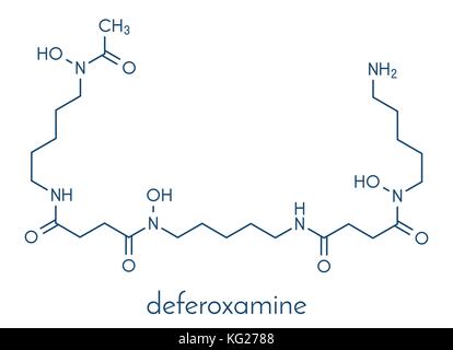 Deferossamina molecola di farmaco utilizzato per trattare il ferro avvelenamento (emocromatosi). formula scheletrico. Illustrazione Vettoriale