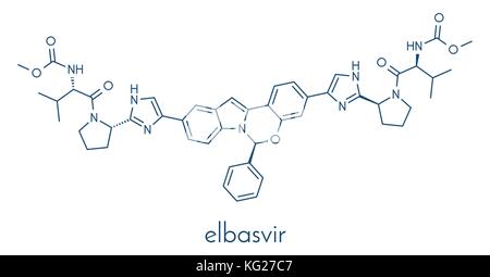 Elbasvir il virus dell epatite C (HCV) molecola di farmaco (NS5un inibitore). formula scheletrico. Illustrazione Vettoriale