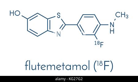 Flutemetamol (18f) pet molecola tracciante. utilizzato per diagnosticare il morbo di alzheimer. formula scheletrico. Illustrazione Vettoriale