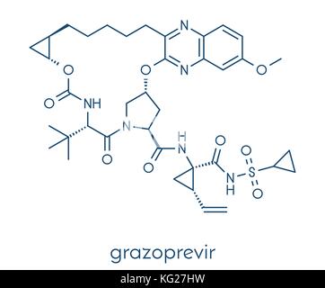 Grazoprevir il virus dell epatite C molecola di farmaco (inibitore della proteasi). formula scheletrico. Illustrazione Vettoriale