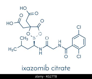 Citrato ixazomib mieloma multiplo molecola di farmaco (inibitore di proteasoma). formula scheletrico. Illustrazione Vettoriale