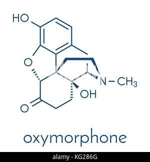 Ossimorfone analgesico oppioide molecola di farmaco. formula scheletrico. Illustrazione Vettoriale