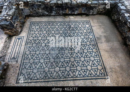 Antico mosaico romano in conimbriga, uno dei più grandi e meglio conservati di insediamenti romani scavati in Portogallo Foto Stock