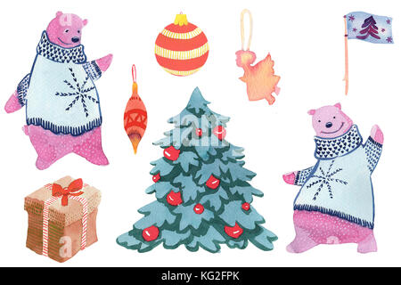 Bear decora un albero di natale. raccolta di elementi Foto Stock