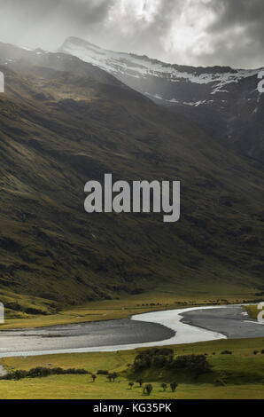 Paesaggio sul ghiacciaio Rob Roy passeggiata vicino Wanaka, Nuova Zelanda Foto Stock