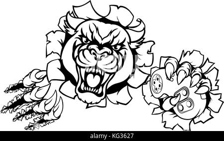 Black Panther Angry Gamer Esports Mascot Illustrazione Vettoriale