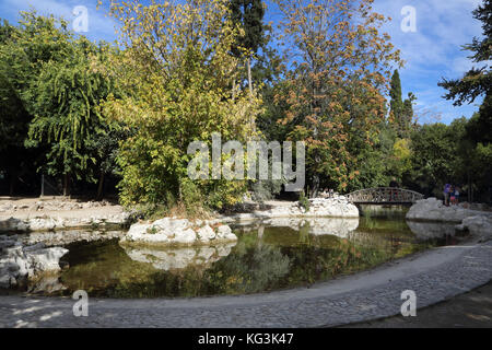 Atene Grecia Giardini Nazionali ponte sullo stagno Foto Stock