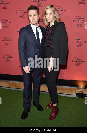 Hollywood, California, USA. 3 novembre, 2017. sam rockwell e leslie bibb arriva per la premiere del film 'tre cartelloni pubblicitari al di fuori di calo, Missouri' a neuehouse. Credito: lisa o'connor/zuma filo/alamy live news Foto Stock