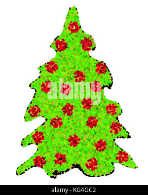 Weihnachtbaum mit roten kugeln auf weissem fond, albero di natale con baubles rosso su bianco metropolitana Foto Stock
