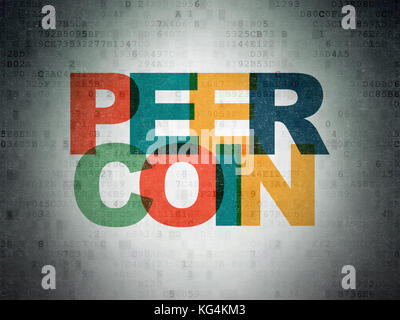 Concetto blockchain: peercoin sui dati digitali sfondo della carta Foto Stock
