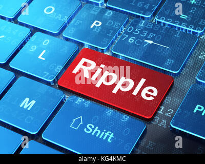 Concetto cryptocurrency: ripple sulla tastiera del computer sullo sfondo Foto Stock