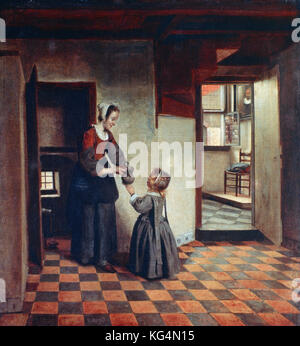 Pieter De Hooch - una donna con un bambino in una dispensa - 1660. Foto Stock