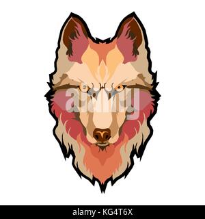 Wolfs testa bassa poli geometrica piana poligonale stile design elemento di logo e mascotte della società moderna illustrazione vettoriale Illustrazione Vettoriale