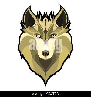 Wolfs testa bassa poli geometrica piana poligonale stile design elemento di logo e mascotte della società moderna illustrazione vettoriale Illustrazione Vettoriale