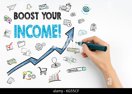 Incrementate il vostro concetto di reddito. mano con la scritta in pennarello Foto Stock
